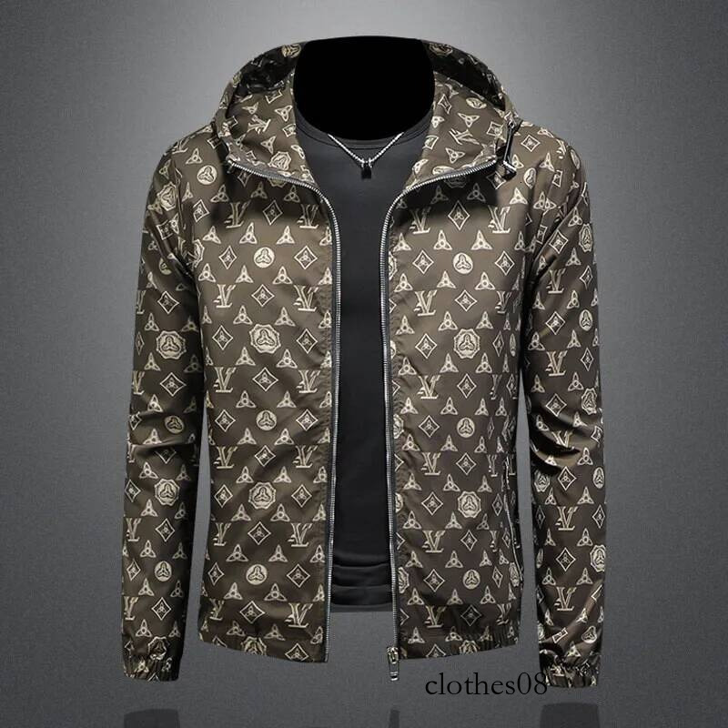 Spring 2026 Men's Hooded Jaet Printed Casual Sle Polyester Fiber Warmth Long Sve Zipper Closure Side ket Design