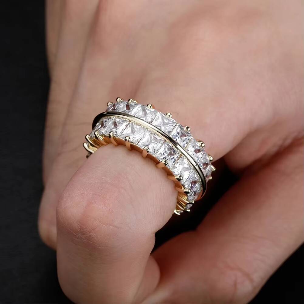 New Luxury Hip Hop Two Row Baguette Lab Diamonds Wedding Band Rings Exquisite Jewelry Iced Out Cubic Zircon Women Men Party Gift