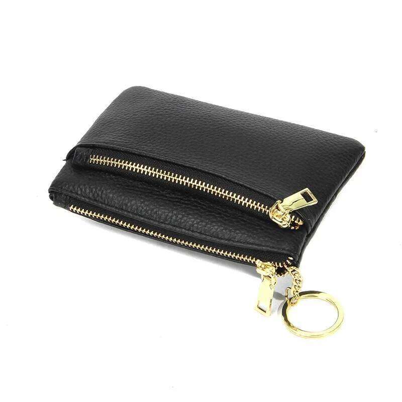 Simple New Top Layer Cowhide European and American Ladies Zipper Purses Leather Key Ring Bag Mini Coin Holder C260304