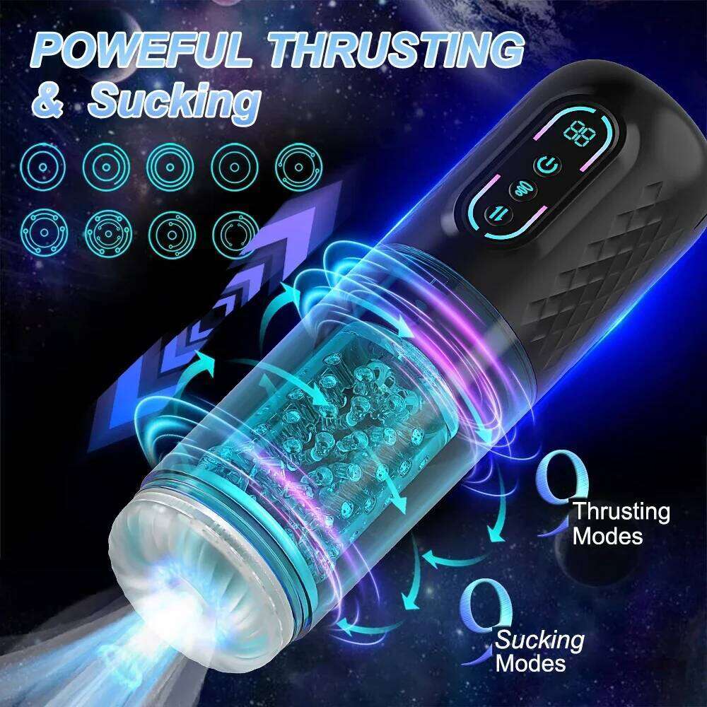 3 IN 1 Automatic Telescopic Male Masturbator Cup Powerful 9 Sucking Thrusting Rotation Modes Masturbation Adult Sex Toy for Men W260305