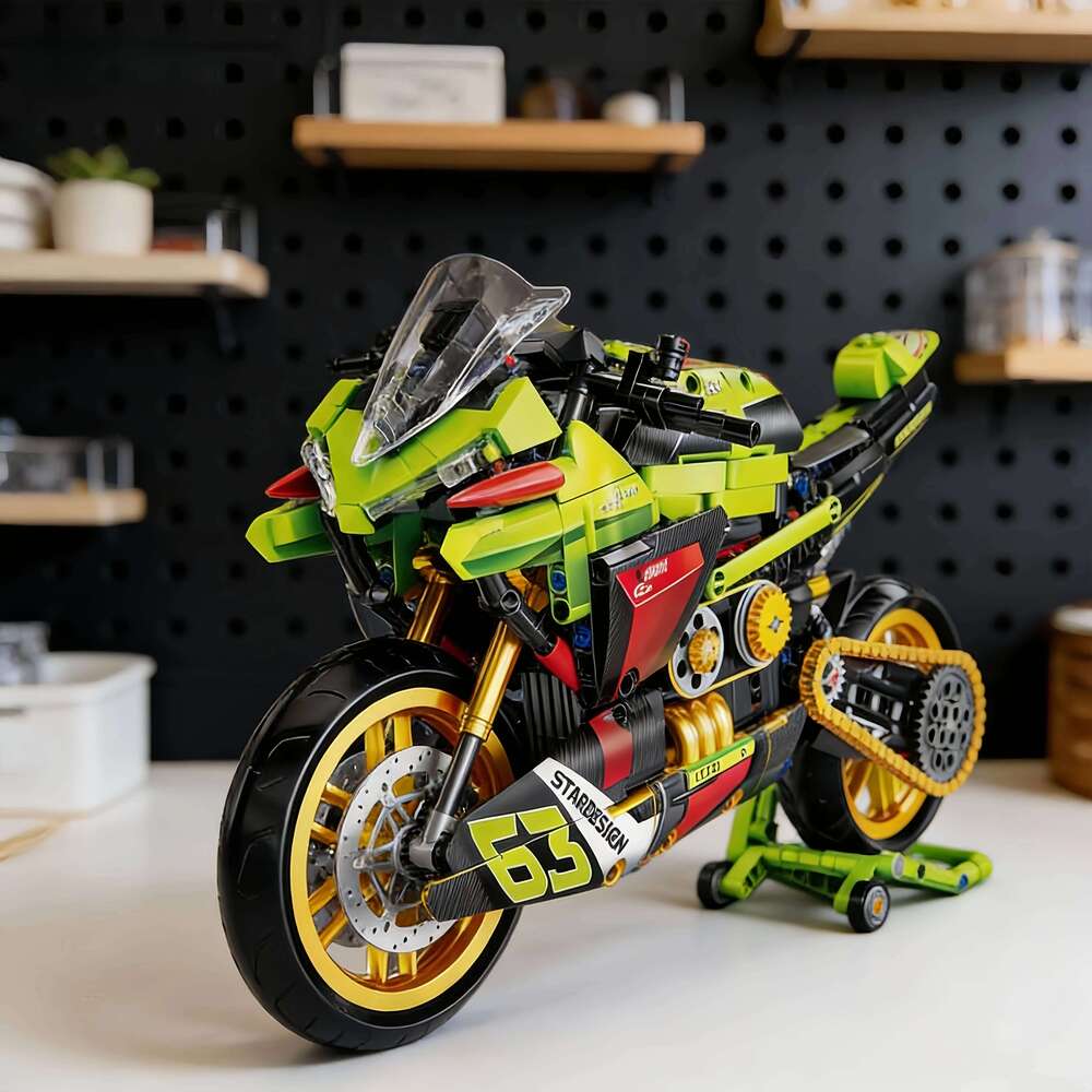High-Tech 1:8 Scale Motorcycle Building Blocks City Motorbike Locomotive Modular Bricks Model Toys For Kid Gifts Z260306