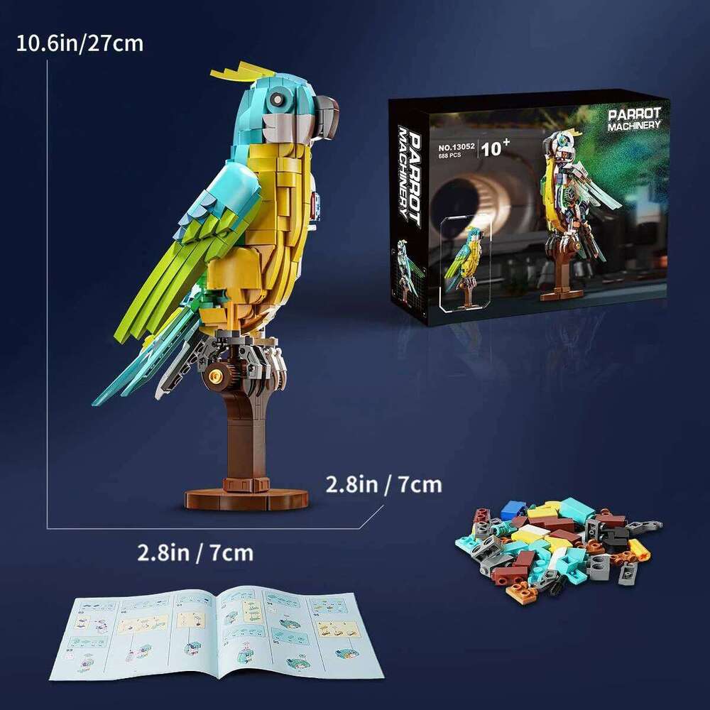 688PCS Parrot Set Mechanical Birds Building Block Toy Collectible Animal Display Model Home Office Decor Gifts for Kids Z260306