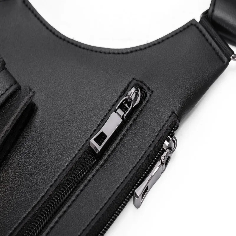 Mens Tactical Vest Bag High Quality PU Leather Man Chest Bag Phone Pouch Vintage Underarm Back Pack Bags 260305