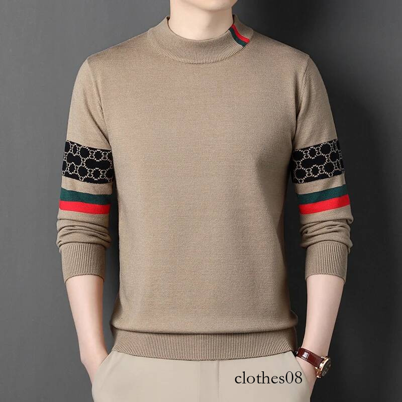High end brand knitted sweater men's autumn winter trend European casual letter jacquard design round neck pullover