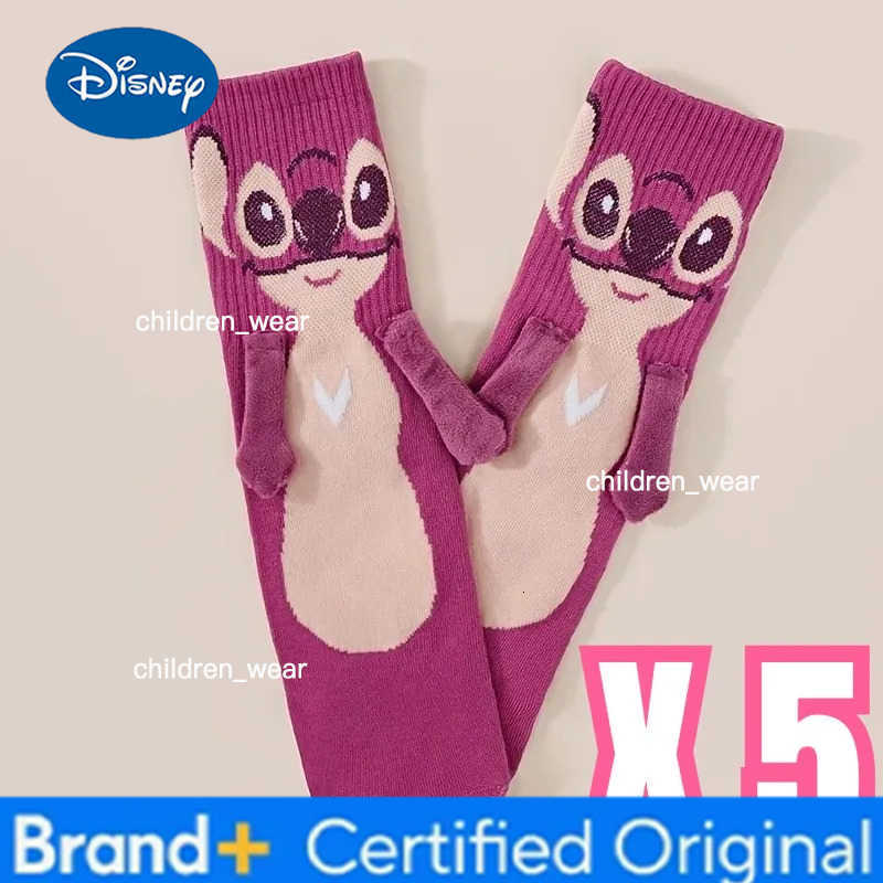 Disney Stitch Magnet Anime Figure Socks Cute Hand in Hand Socks Cartoon Fun Fashion Soft Comfortable Christmas Stocking Toy Gift H260306