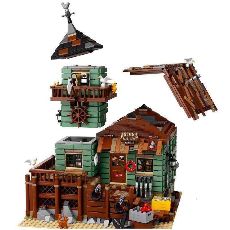 Fisherman Old Fishing House Store Model Building Blocks Bricks Compatible 21310 16050 Kids Birthday Christmas Toys Gifts k8001 Z260306