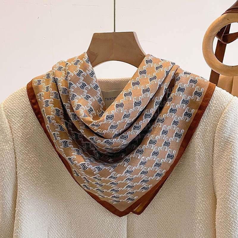 Blue Letter 70 Square Silk For Women Internet Celebrity Spring And Autumn Thin Small Neck Cotton Linen Scarf Mom's Gift Shawl