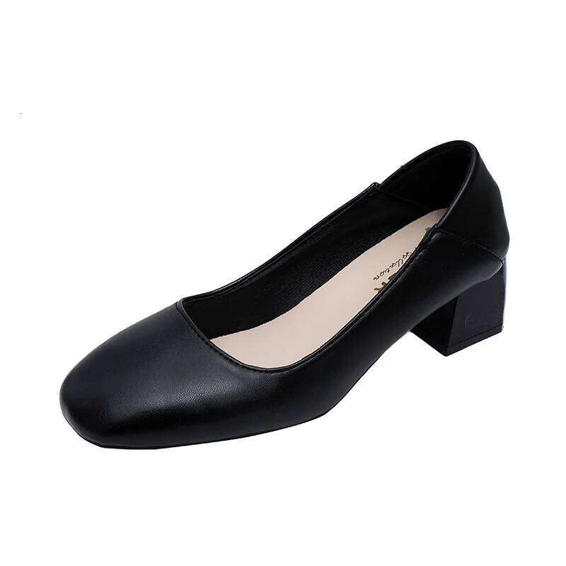 Women's Low Block Heel Pumps-Comfortable Square Toe Dress Shoes, Soft Leather Slip-On Work Heels for Office, Wedding&Daily Wear
