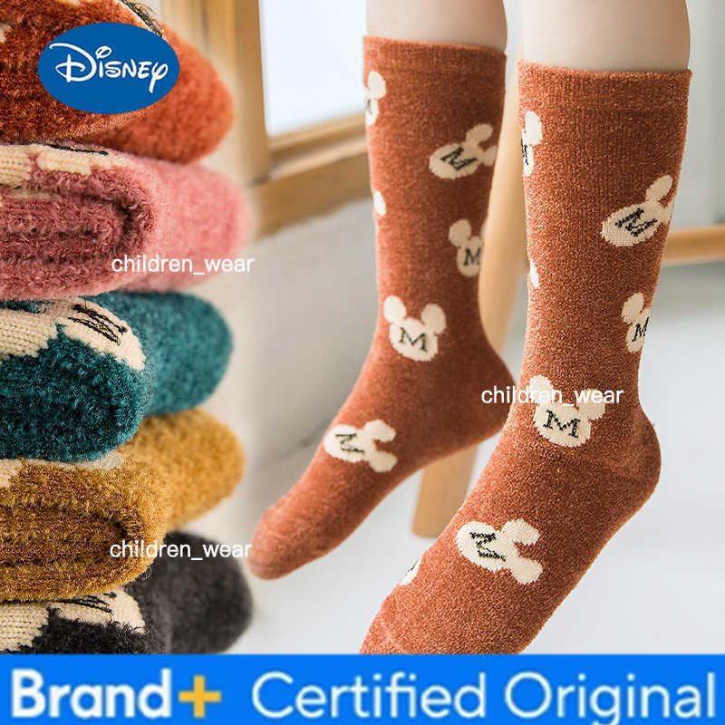 Disney 5Pairs/pack Autumn Winter Warm Thicken Kids Socks Cartoon Mickey Minnie Childrens Socks Toddler Baby Boys Girls Socks H260306