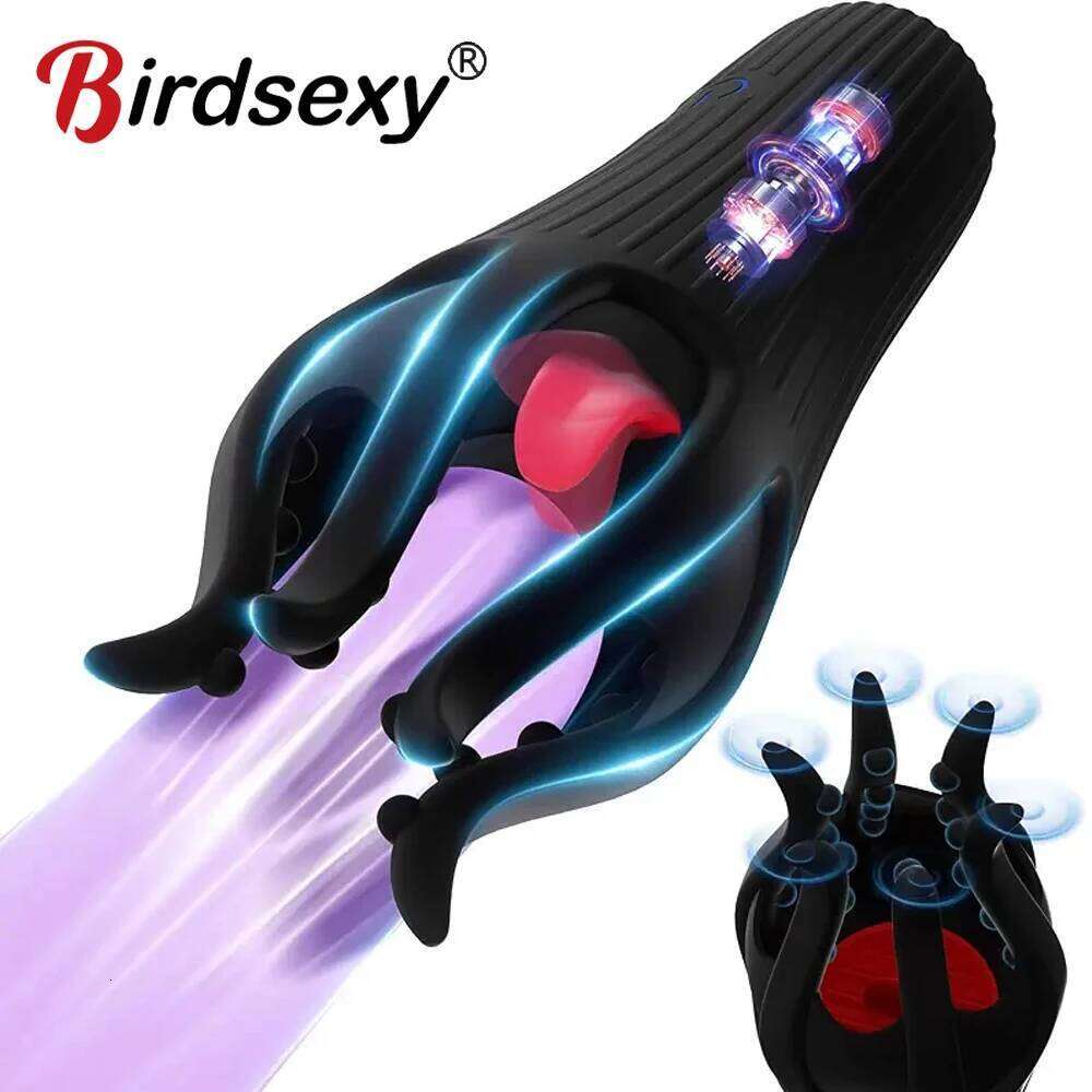 Male Tongue Licking Penis Masturbator Blowjob Orgasm Masturbation 10 Speed Glans Vibrating Massager Endurance Trainning Sex Toys W260305