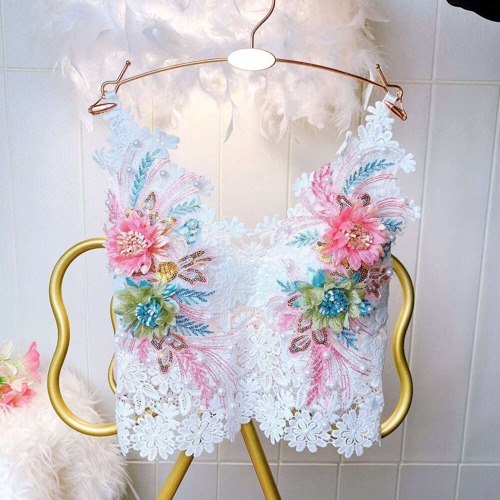 Trendy Popular Backless Camisole Women, Sweet And Elaborate Beaded Three-Dimensional Flowers, Paired With A Lace Bra For Protection Against Exposure A