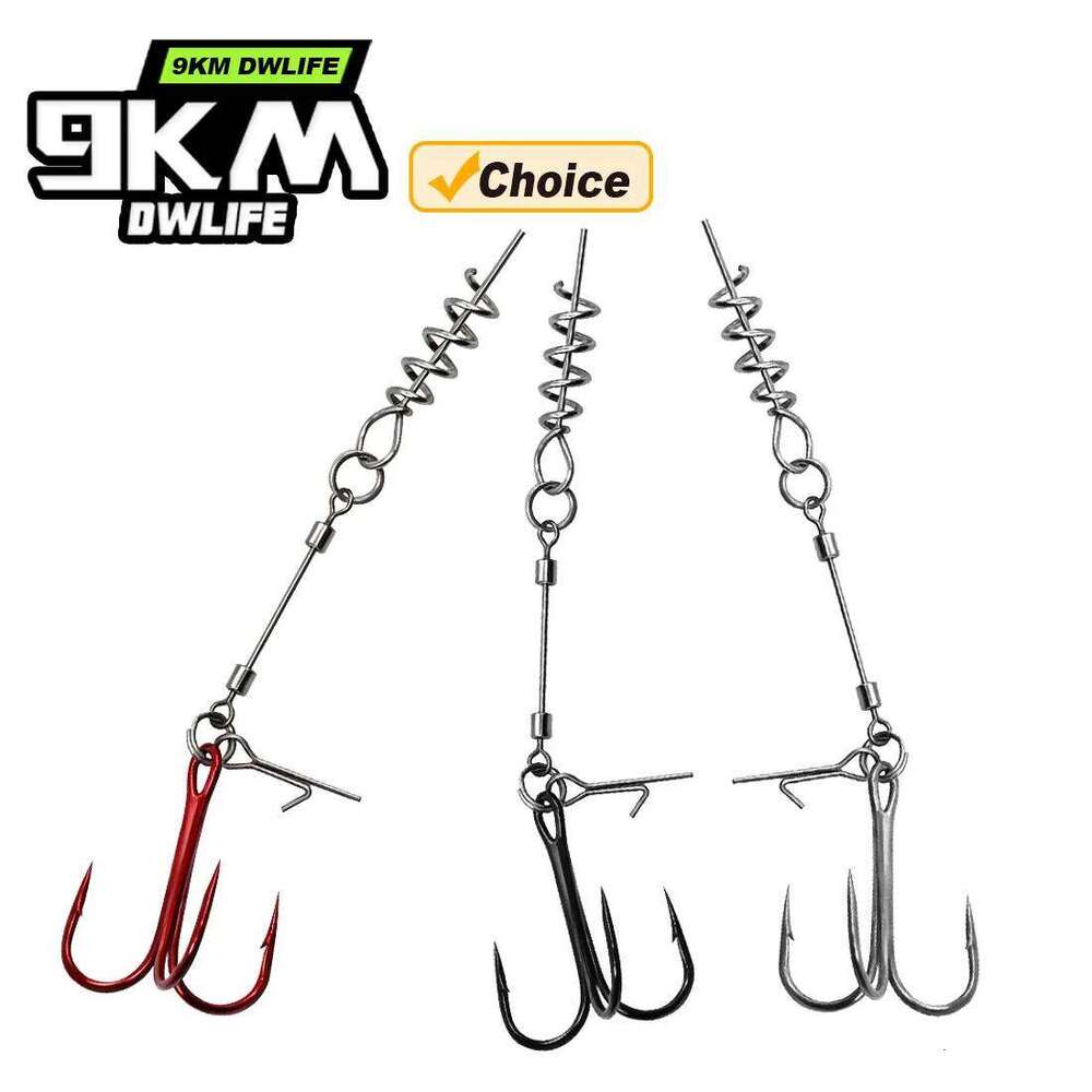 9KM Fishing Stringer Rig 3pcs/Set Treble Hook with Center Spring Pin Soft Lure Rigging for Twistlock Screw Rigs Saltwater S260305