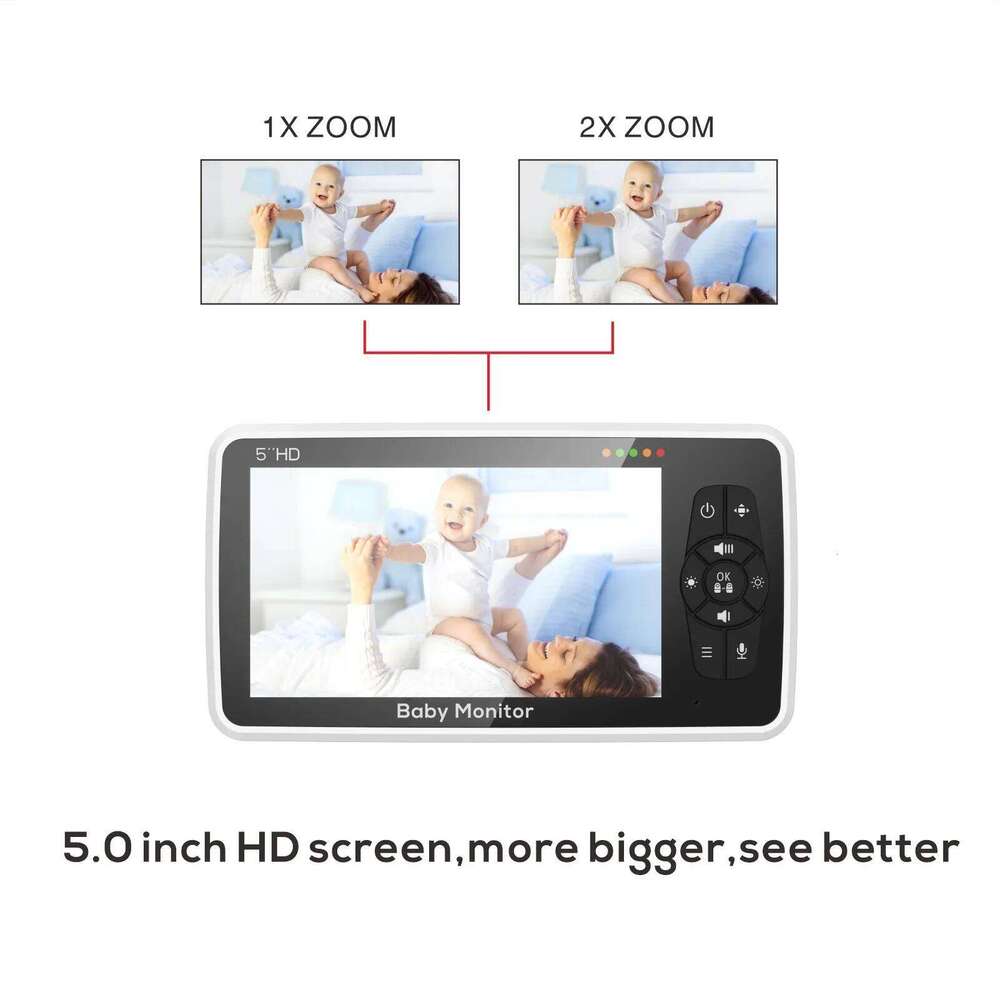 New 5 inch Video Baby Monitor with Camera and Audio, 4X Zoom, 22Hrs Battery, 1000ft Range 2-Way Audio Temperature Sensor Lullaby 26W0306