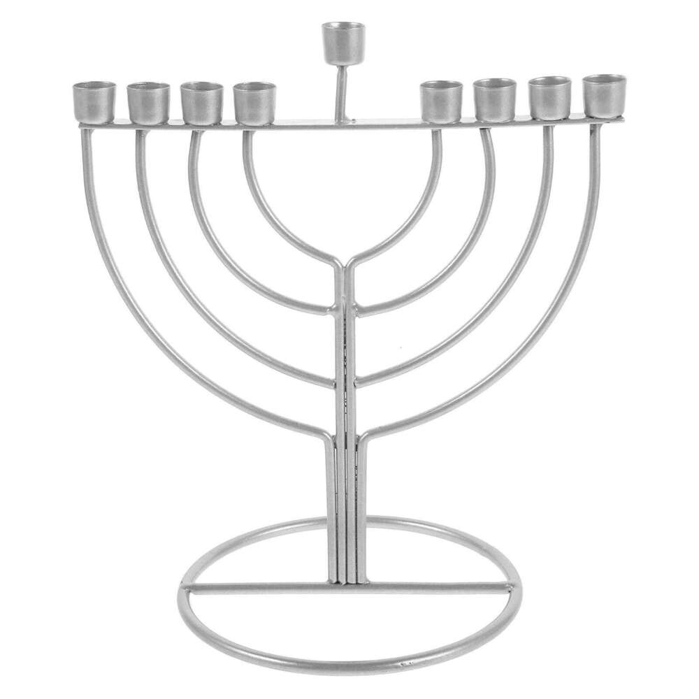 Hanukkah Menorah 9-Branch Pillar Stand Alloy Holder Religious Tabletop Decor Nine-Branched Candlestick XJ260305