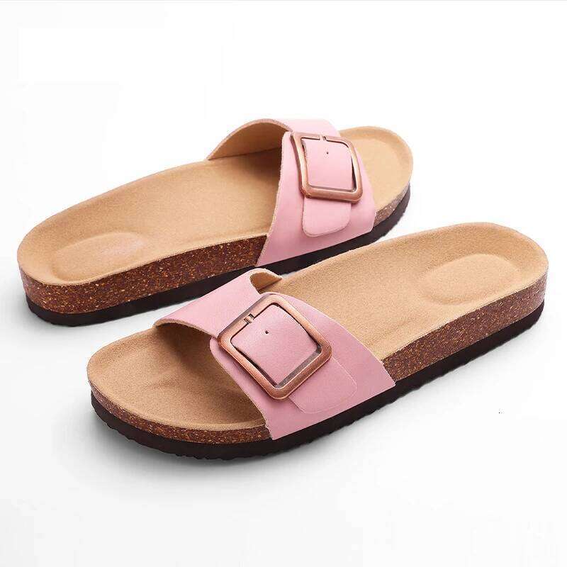 Litfun Women's Cork Sandals 2025 Summer New Clogs Leather Flat Mules Outdoor Beach Slippers With Adjustable Buckle