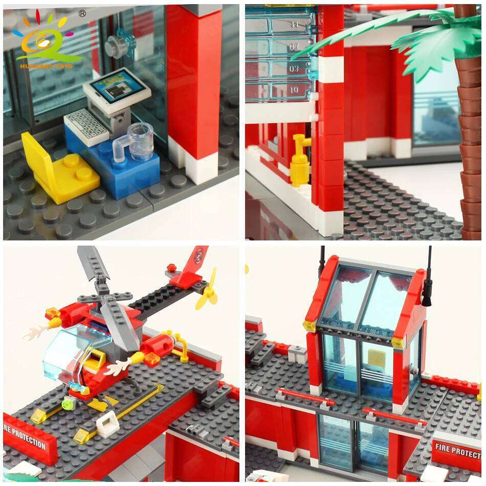 HUIQIBAO 756pcs Fire Station Model Building Blocks Truck Helicopter Firefighter Bricks City Educational Toys For Children Gift Z260306