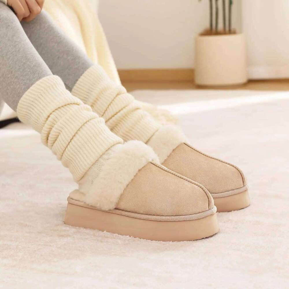 Litfun Fuzzy Platform For Women Winter Warm House Shoes With Memory Foam Outdoor Anti-Slip Fashion Fur Fluffy Slippers
