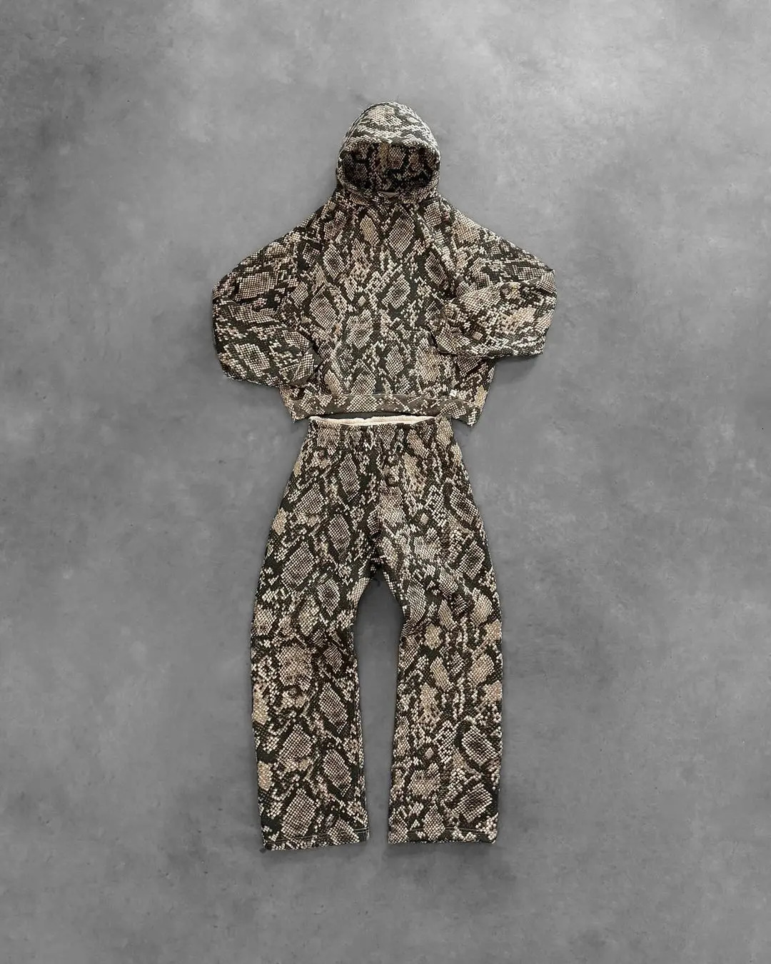 Harajuku Y2K Tracksuit Men Hip Hop Oversized Hoodies 2 Piece Set Retro Snake Pattern Sweatshirts Clothes for Men Streetwear 260227