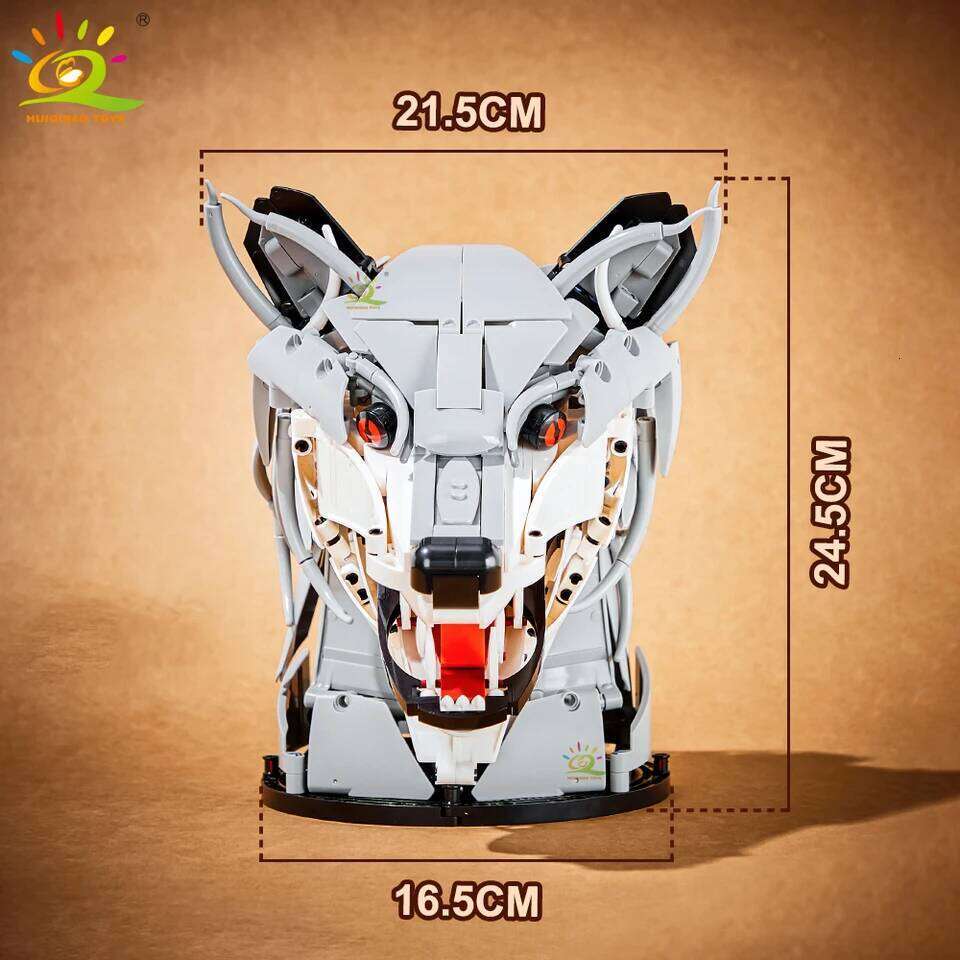 HUIQIBAO MOC Creative Wolf Deer Eagle Head Model Building Blocks Animal Pendant Wall Hanging Sculpture Home Decor Toy Z260306