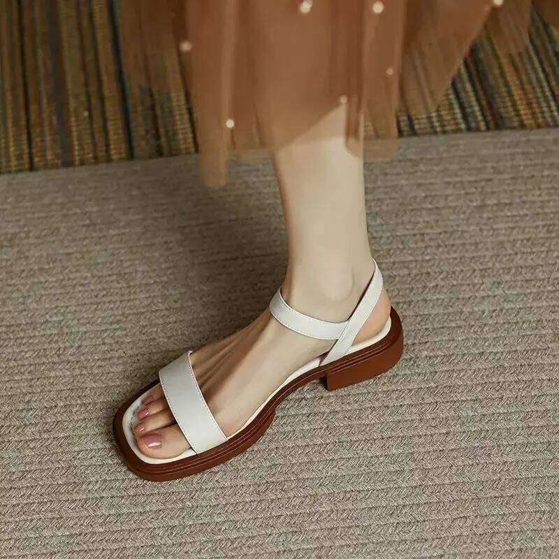 2025 Summer Women Sandals Low Heels Basic Genuine Leather Office Plus Size 35-42 Ladies Casual Outdoor Concise Woman Shoes