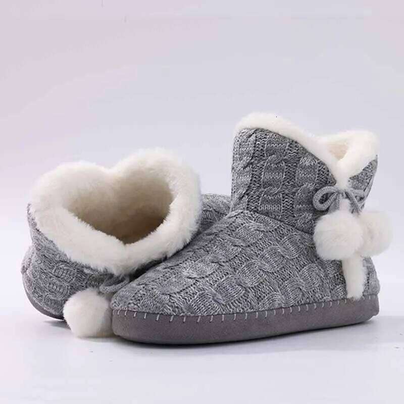 Litfun Winter Warm Plush For Women Outdoor Soft Sole Non-slip Knit Furry Snow Boots Indoor Cozy Fur House Cotton Slippers