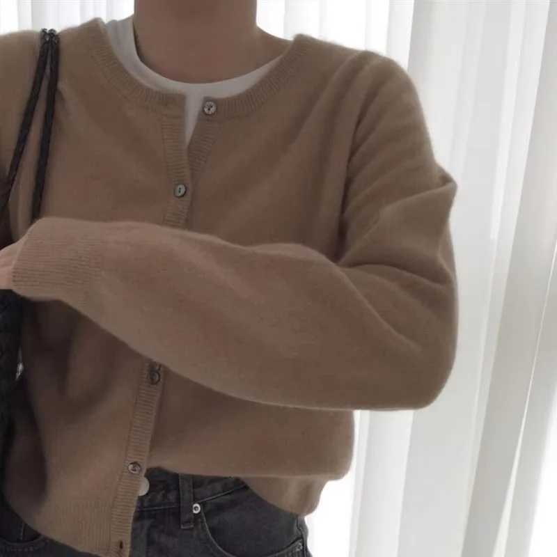 O Neck Solid Color Simple Short Loose Fit Knitted Cardigan Pring Autumn Sweet Casual Long Sleeve Sweater Jacket Women New 9053 M260306