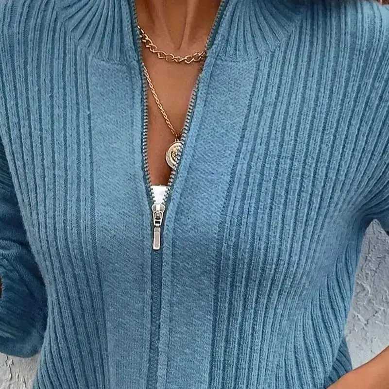 Womens casual versatile stand-up collar solid color cardigan sweater coat M260306