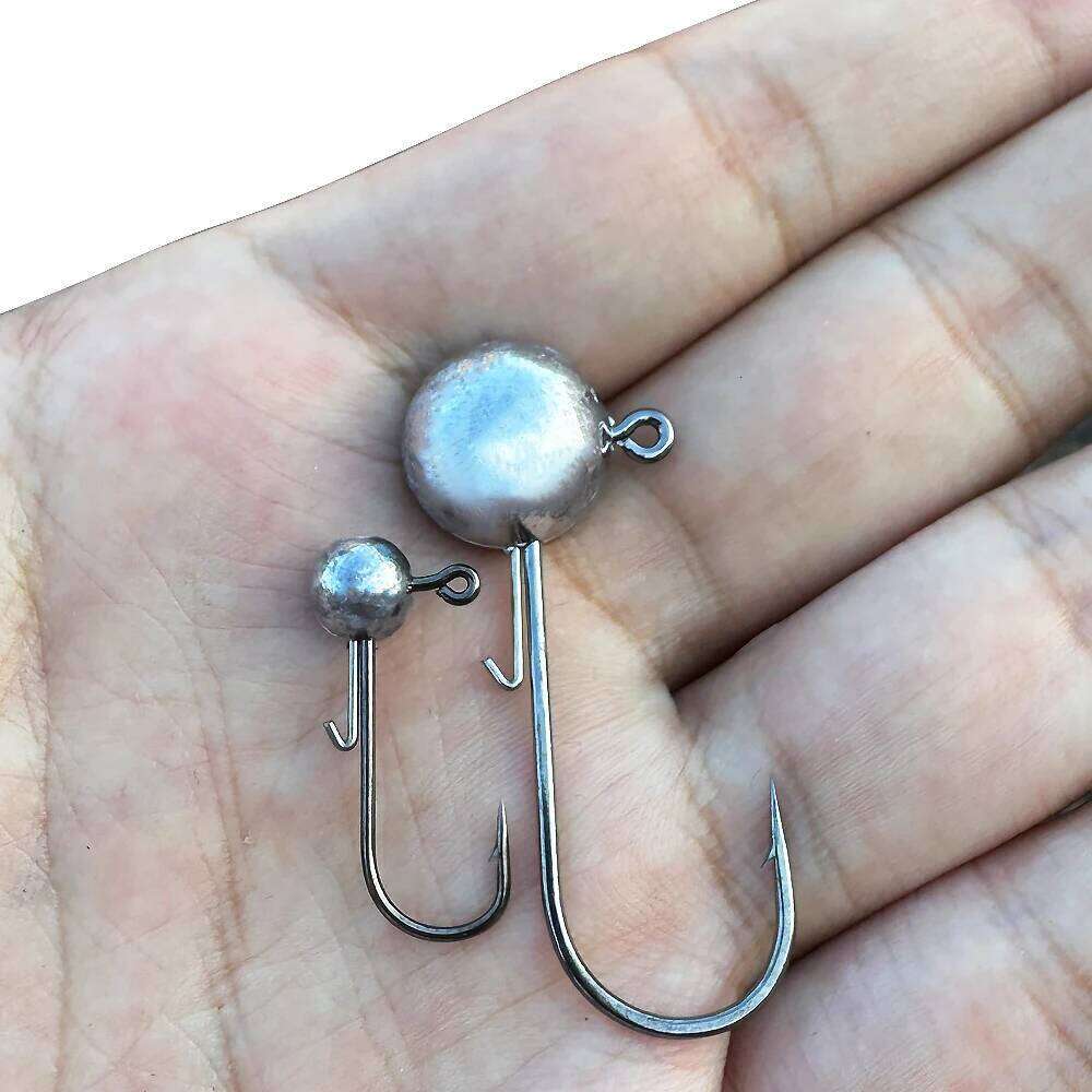 10pcs/lot Metal Jig Hooks 1g 20g All Size Round Ball Jigging Head Hook Barbed Weedless Long Shank for Soft Worm Fishing Fishhook S260305