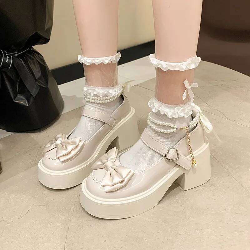 2026 Lolita Black Super High Heels Mary Jane Women Chunky Platform Pumps Woman Ankle Buckle Party Shoes