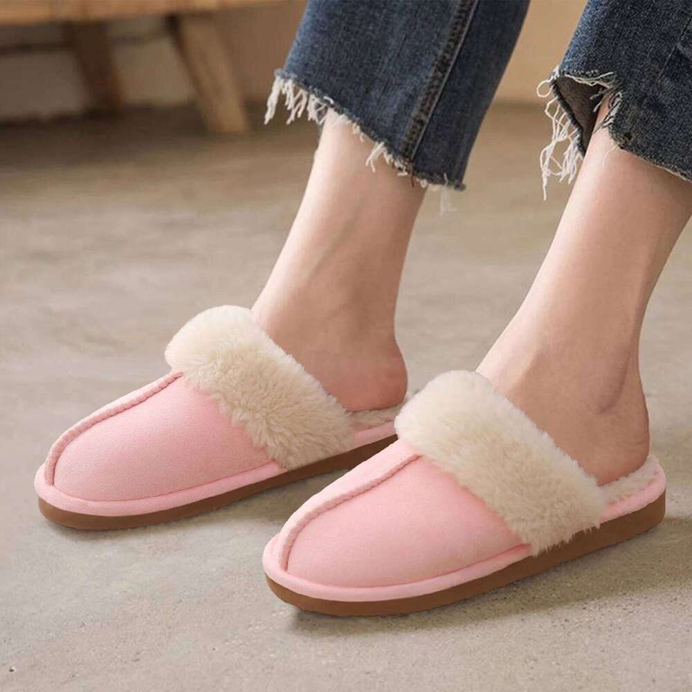 Litfun Winter Fur Women Men 2023 Home Suede Mules Short Plush Slippers New Fashion Indoor Warm Cozy Fuzzy Flats Slides