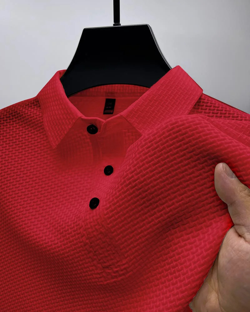 high-end fabric fashion casual mesh ice silk short sleeve lapel T-shirt mens summer solid color comfortable knit polo shirt 260304