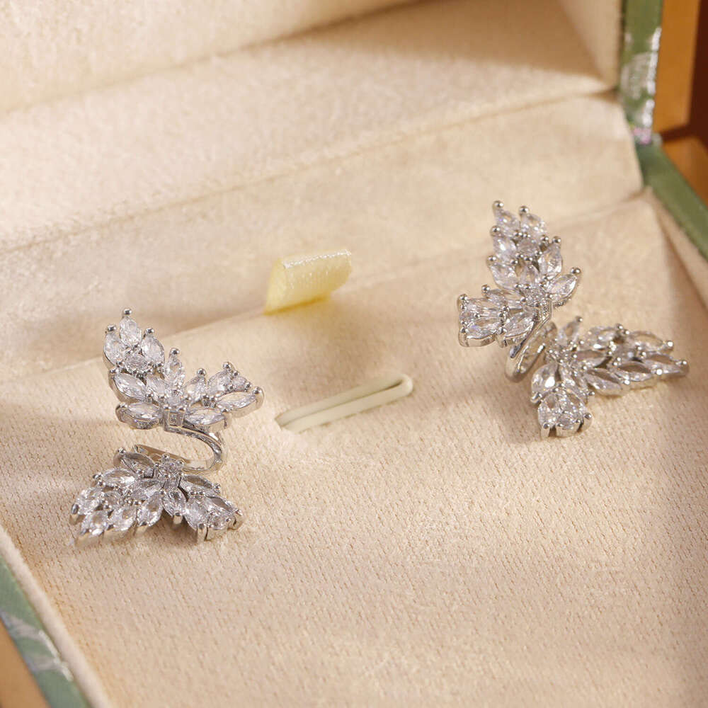 Micro Pave Zircon Earrings S925 Silver Light Luxury Style Elegant Fashion Luxurious High-end Niche Butterfly Earrings
