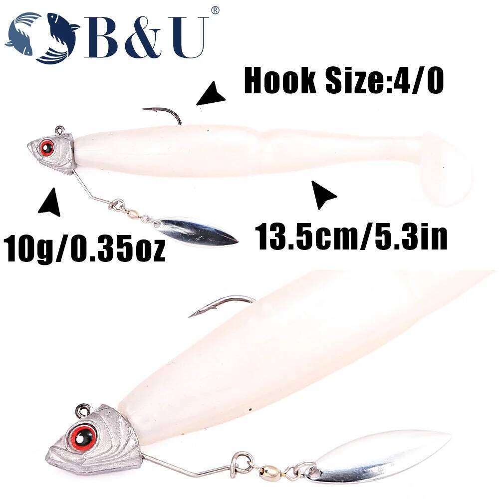B&U 3D Eye 3/0 4/0 Jig Head Hooks Spinner Soft Plastic Baits, Freshwater Saltwater Fishing Tackle for Bass Pike S260305
