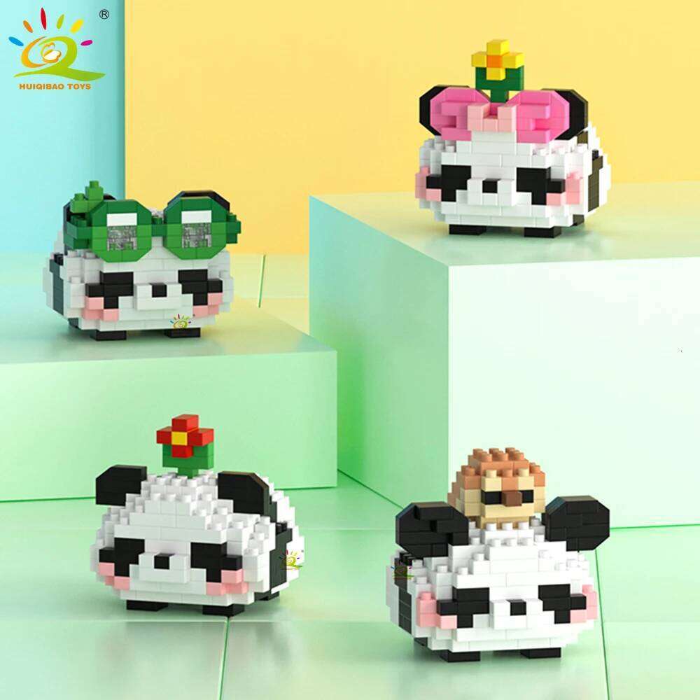 HUIQIBAO Mini Cute Panda Micro Building Blocks 3D Diamond Model Animal Bricks DIY City Construction Toys for Children Kids Gift Z260306