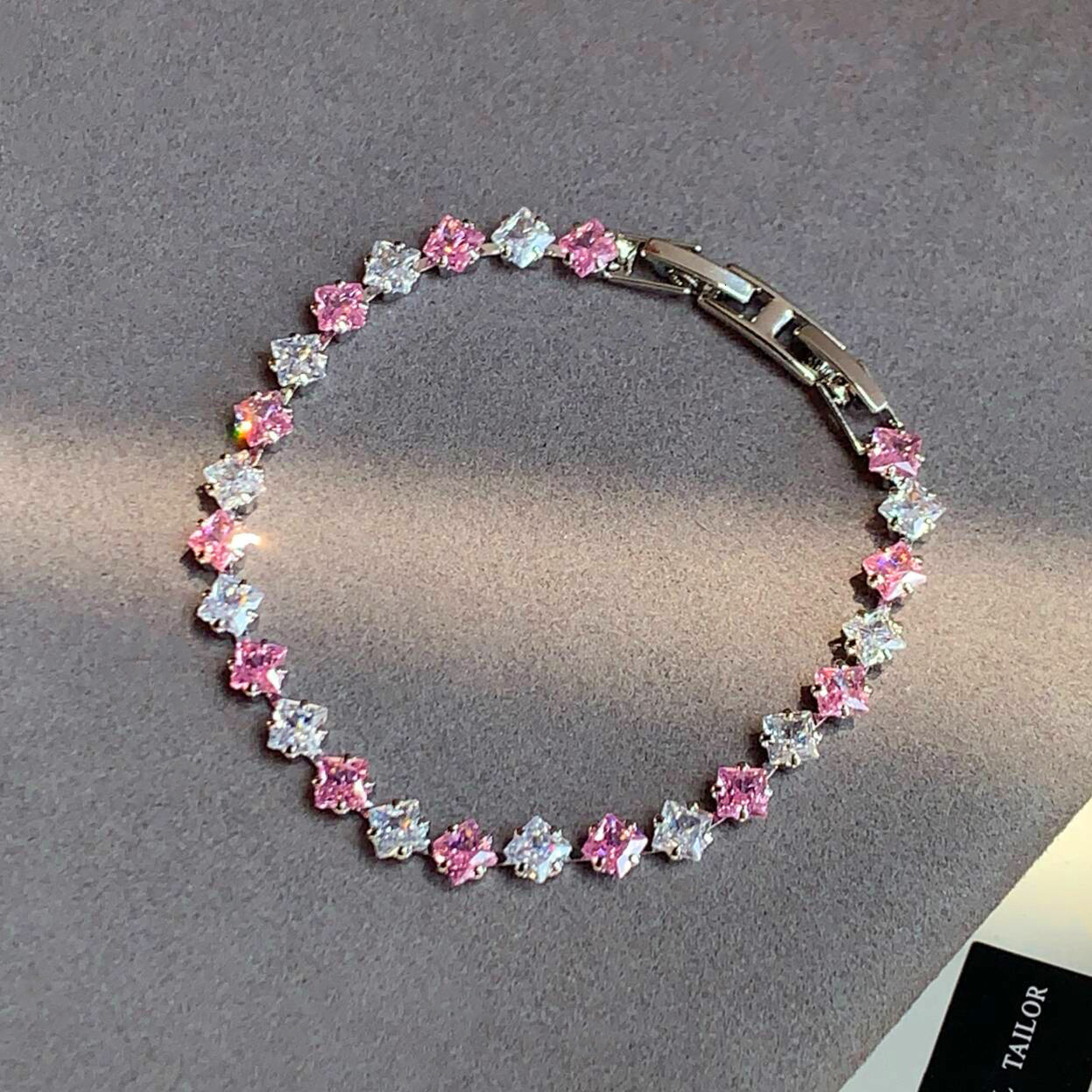 Bracelet Starlight Sweet Style Pink Zircon Bracelet For Women High-Value Student Party Super Sparkling Bracelet