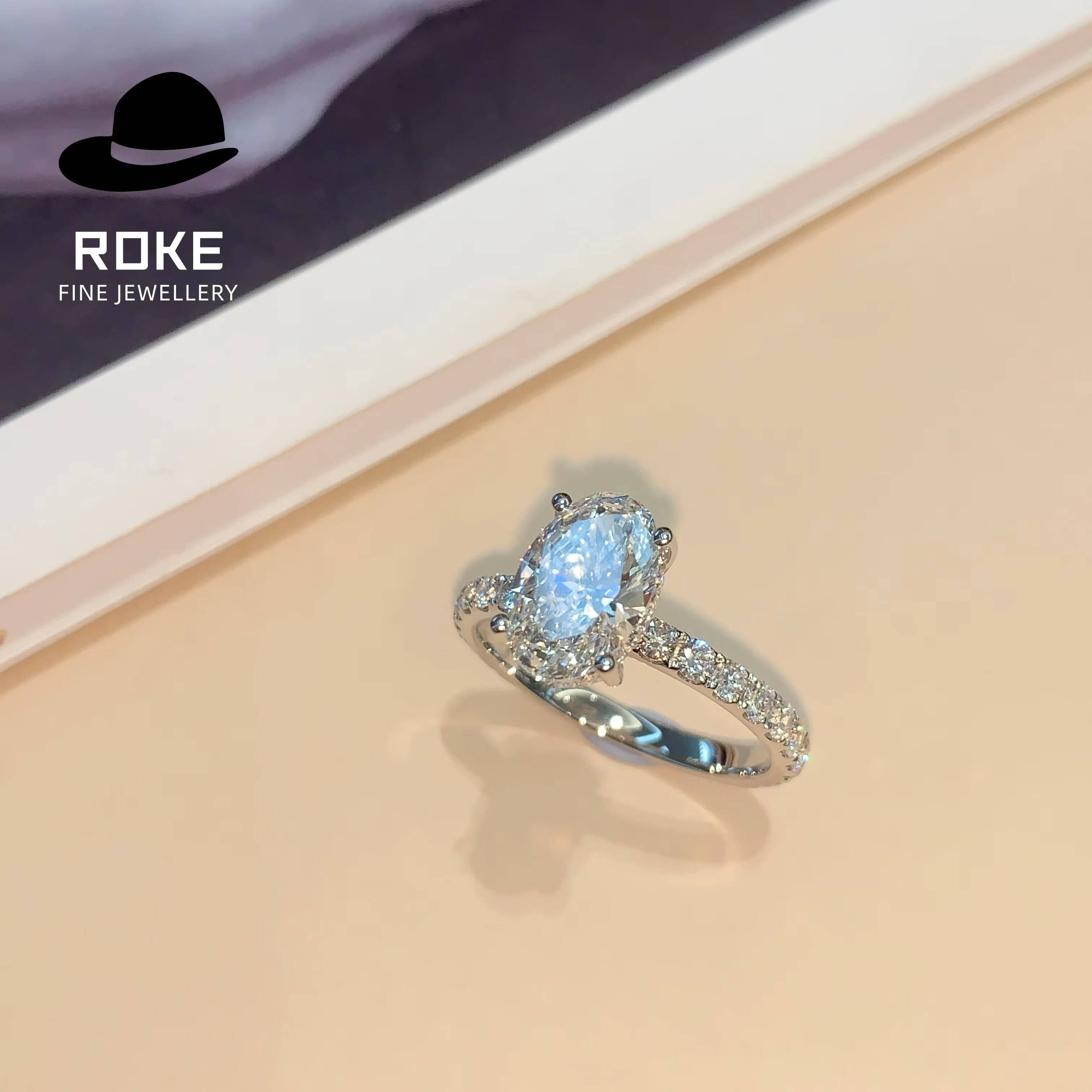 9K-18K Gold Oval Lab Diamond Ring Set 1-5ct IGI/GIA Certified - Bridal Wedding Jewelry
