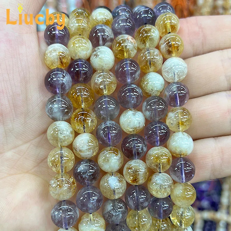Advanced sense Natural Stone Purple Yellow Chalcedony Beads DIY Bracelets Accessories For Jewelry Making 15 Wholesales 6/8/10mm 260302