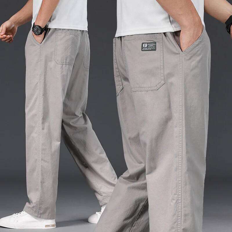 Big Size Casual Relaxed Fit Cotton Trousers Elastic Waist Drawstring Sweatpants Mens Jogger Pants Summer Spring