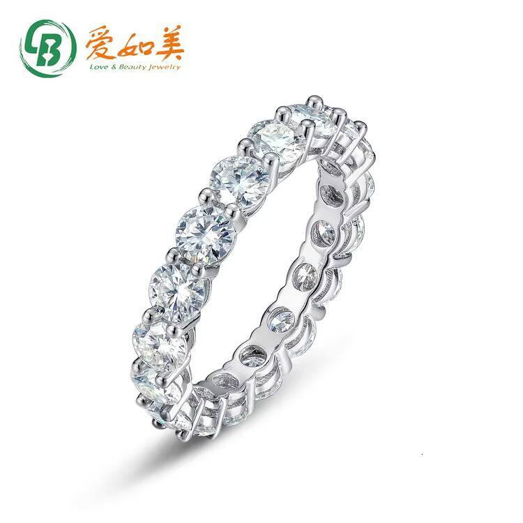 Cluster Gra Certified 4mm 925 Silver Eternity Ring Silver Jewelry Iced Out Hip Hop Tennis Ring Moissanite Cuban Link Ring Band