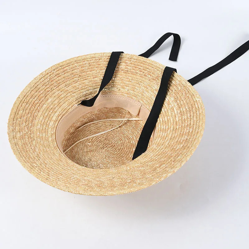 USPOP French style vintage shallow crown straw hat straw sun hats long ribbon natural wheat straw beach hat 260228