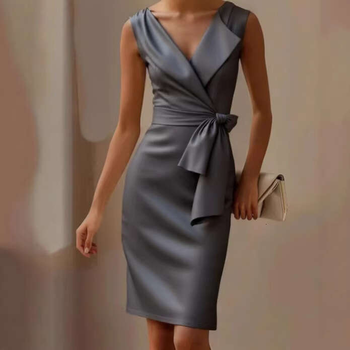 2026 Cross-border European and American Women's Clothing, Independent Website, Bow Decoration, Short Dress, Tank Dress