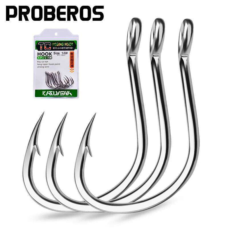 PROBEROS 10Pcs Crank Jig Head 1/0-5/0# Barbed Single Circle Carp Hooks High Carbon Steel Fishhooks Fishing Tackle Y260305