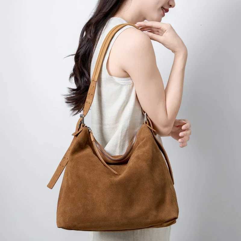 Simple Autumn Winter Colletion Grey Brown Roomy Big Boston Tote Soft Matte Suede Cow Leather Womens Handbag Shoulder Bag H260306