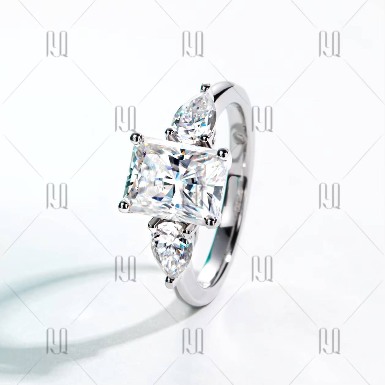 PYQ 3 Three-Stone Radiant Cut Moissanite Ring 925 Sterling Silver Luxury Jewelry Wholesale for Women
