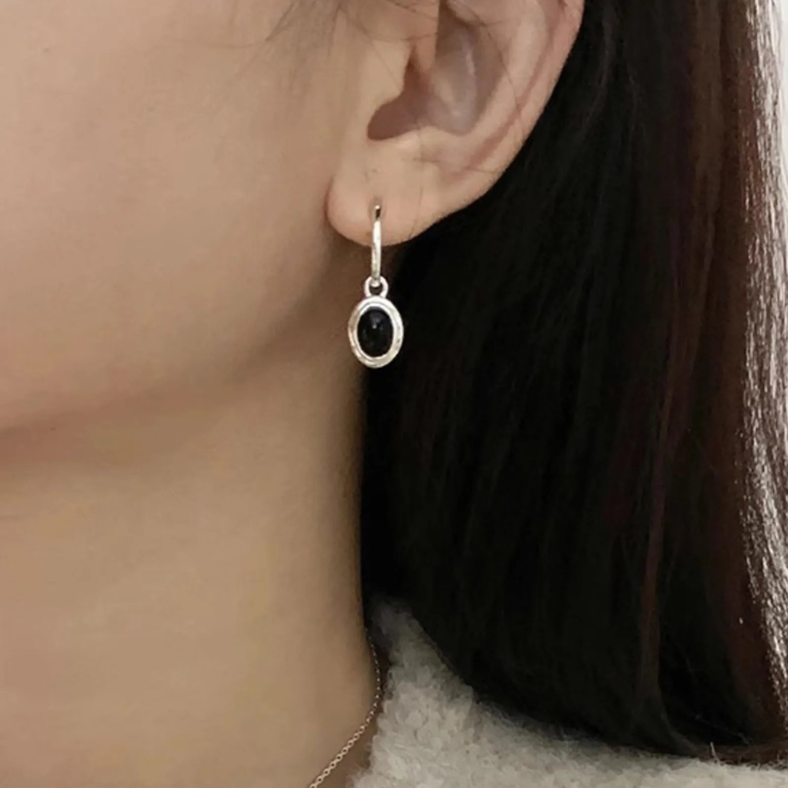 925 Sterling Silver Vintage Gold Round Earrings For Women Black Ball Earring Jewelry Prevent Allergy Party Accessories Gift 260303