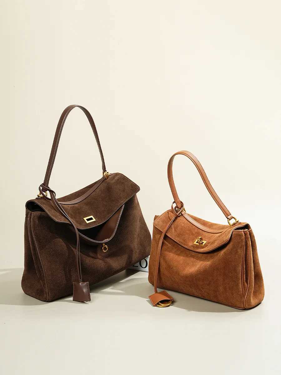 Large Capacity Autumn Winter Suede Leather Tote Bag Frosted Cowhide High-Grade Shoulder Bag for Women H260306