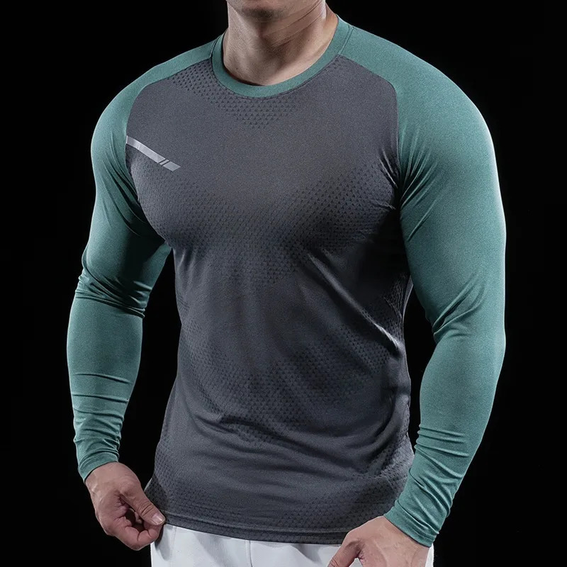 Autumn Winter Men Gym Fitness Display Long Sleeve TShirt Crew Neck Elastic Moisture Wicking Tights Running Training Bottom Top 260302