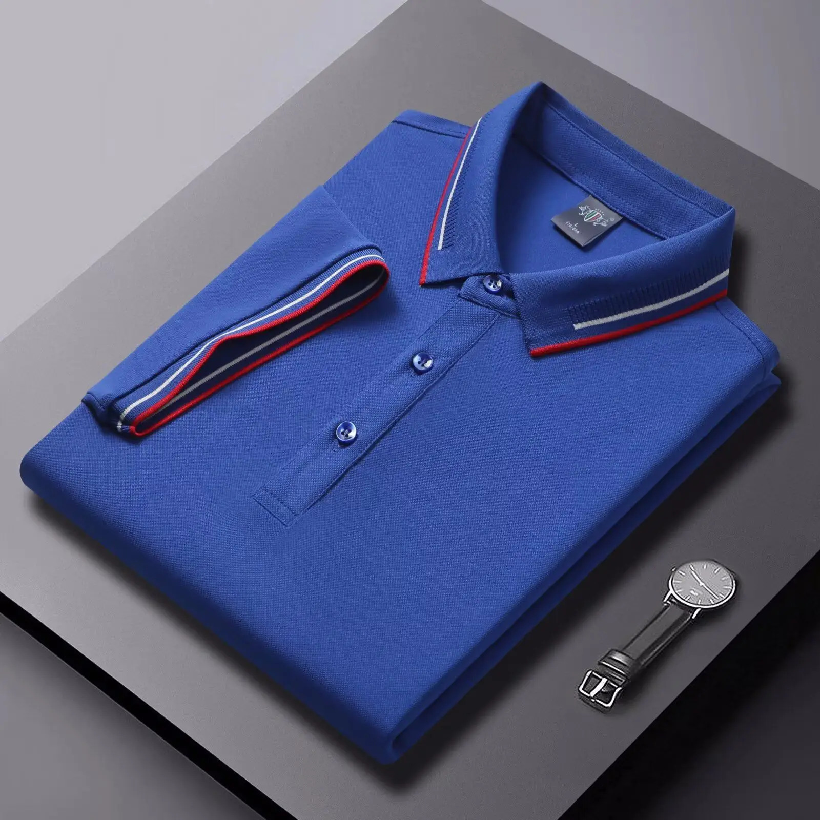 Mens POLO T-shirt Short sleeve shirt 5XL high stretch ice silk summer business casual non-ironing solid color anti-wrinkle 260304