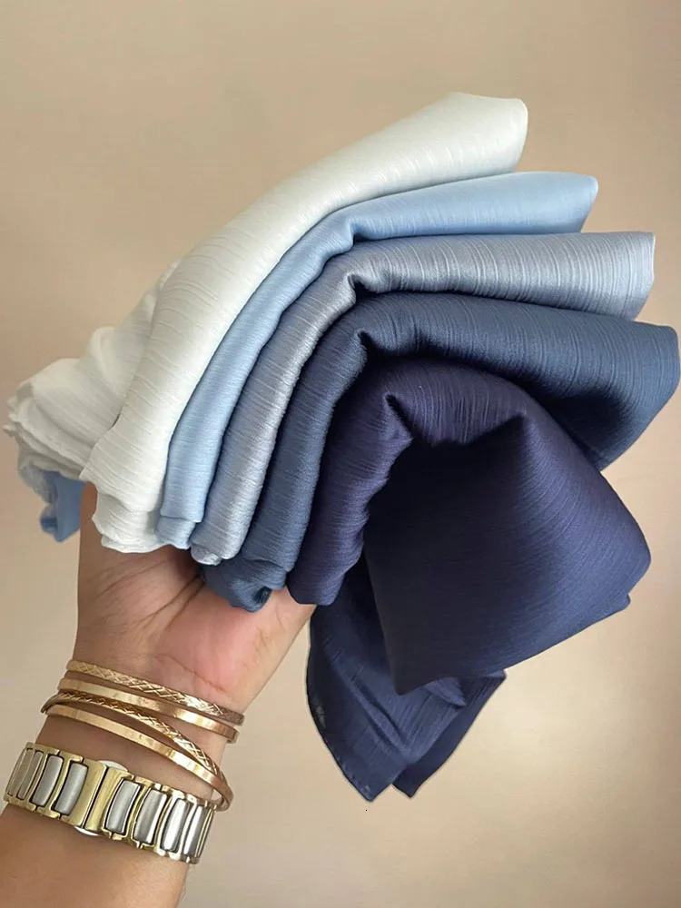Premium Satin Crinkle Hijab Scarf Chiffon Shawl Plain Muslim Women Hijabs Breathab Islam Women Turban Pleated Scarf Ramadan 260304