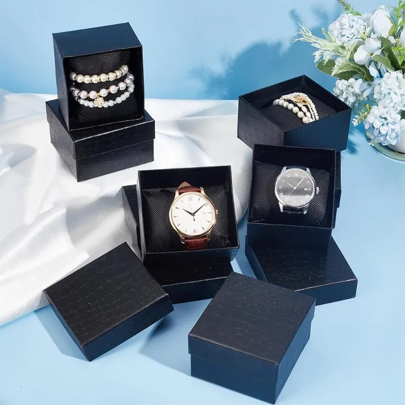 10 Pcs Paper Gift Boxes 3321209 Inch Square Watch Box Kraft Jewelry Gift Box with Pillow Cardboard Bracelet Storage Box 260304